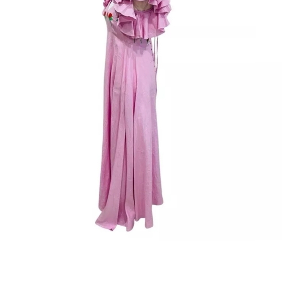 FANM MON Aster Pink DemreLinen Embroidered Maxi DressRuffle Sleeve NWT - Picture 5 of 16